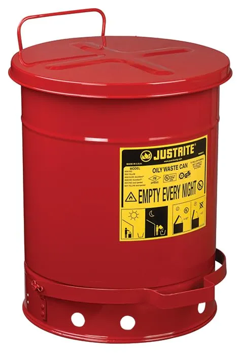 10 Gallon Oily Waste Can - FM Approved Heavy-Duty Steel Container with Reinforced Seams and Carry Handle - Ideal for Flammable Material Disposal