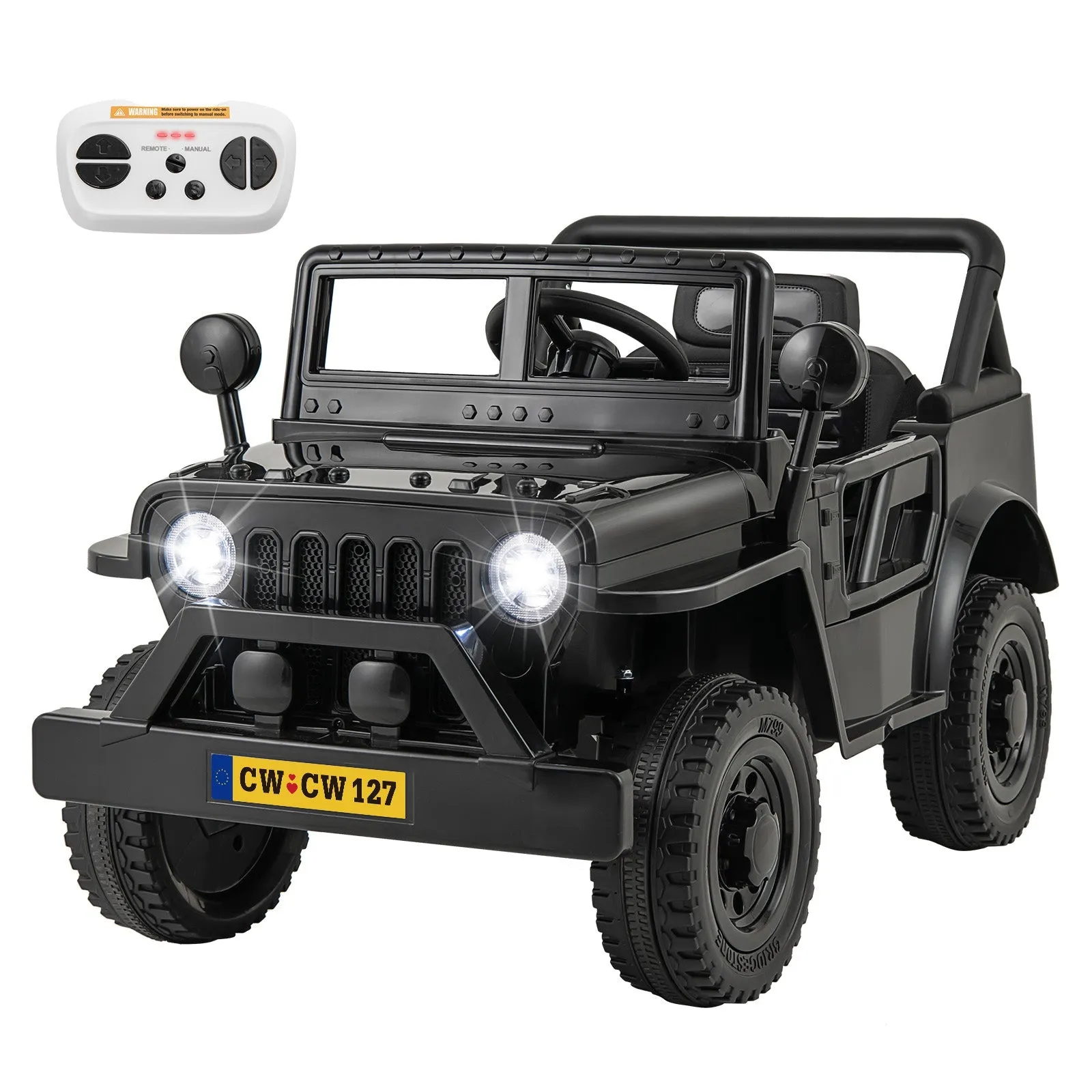 12V Kids Ride on Truck with Remote Control and 3 Speeds for Children-Black