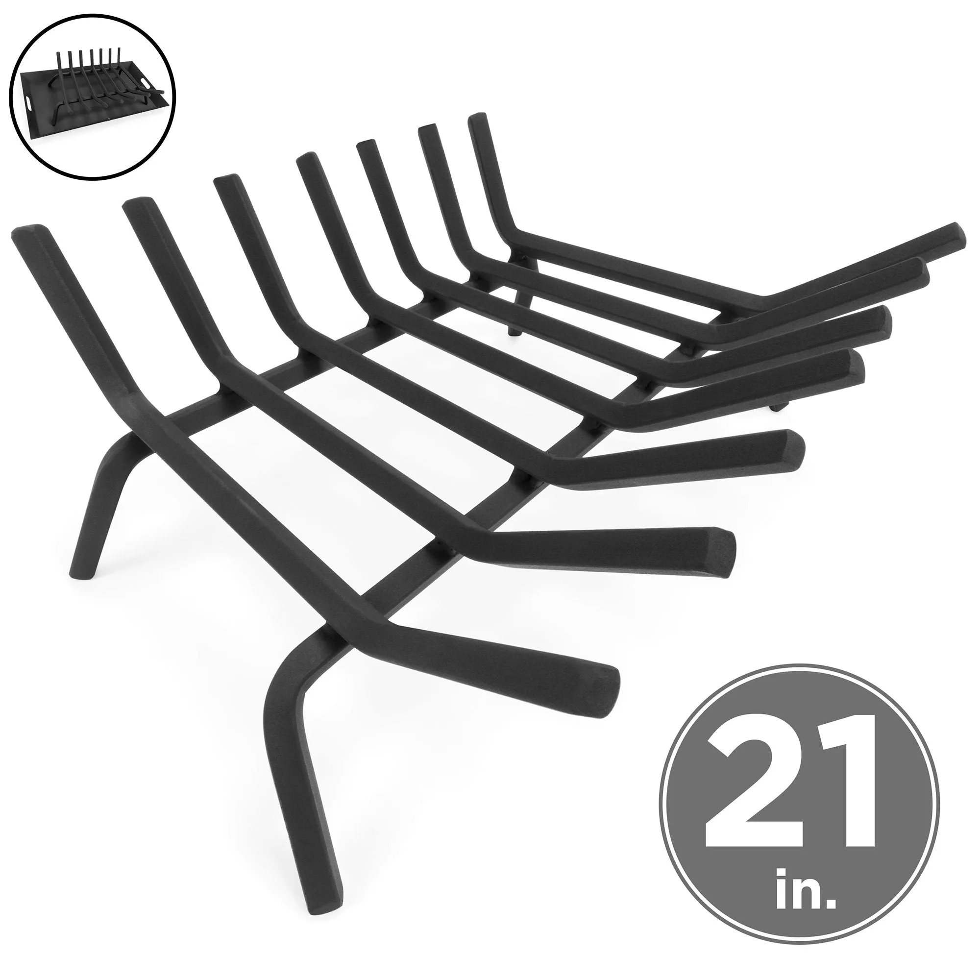 2-in-1 Steel Fireplace Grate Log Burning Rack w/ Ash Tray