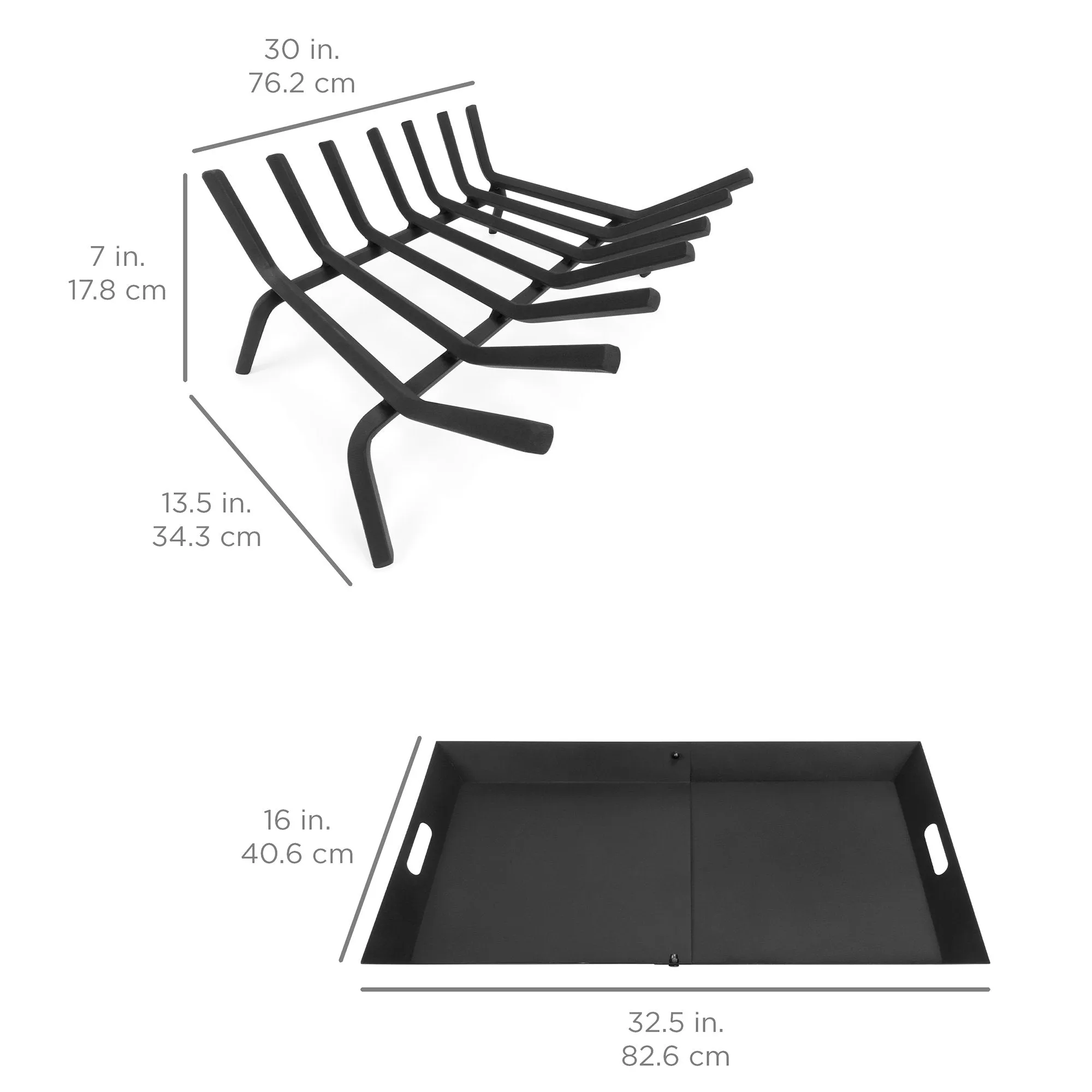 2-in-1 Steel Fireplace Grate Log Burning Rack w/ Ash Tray