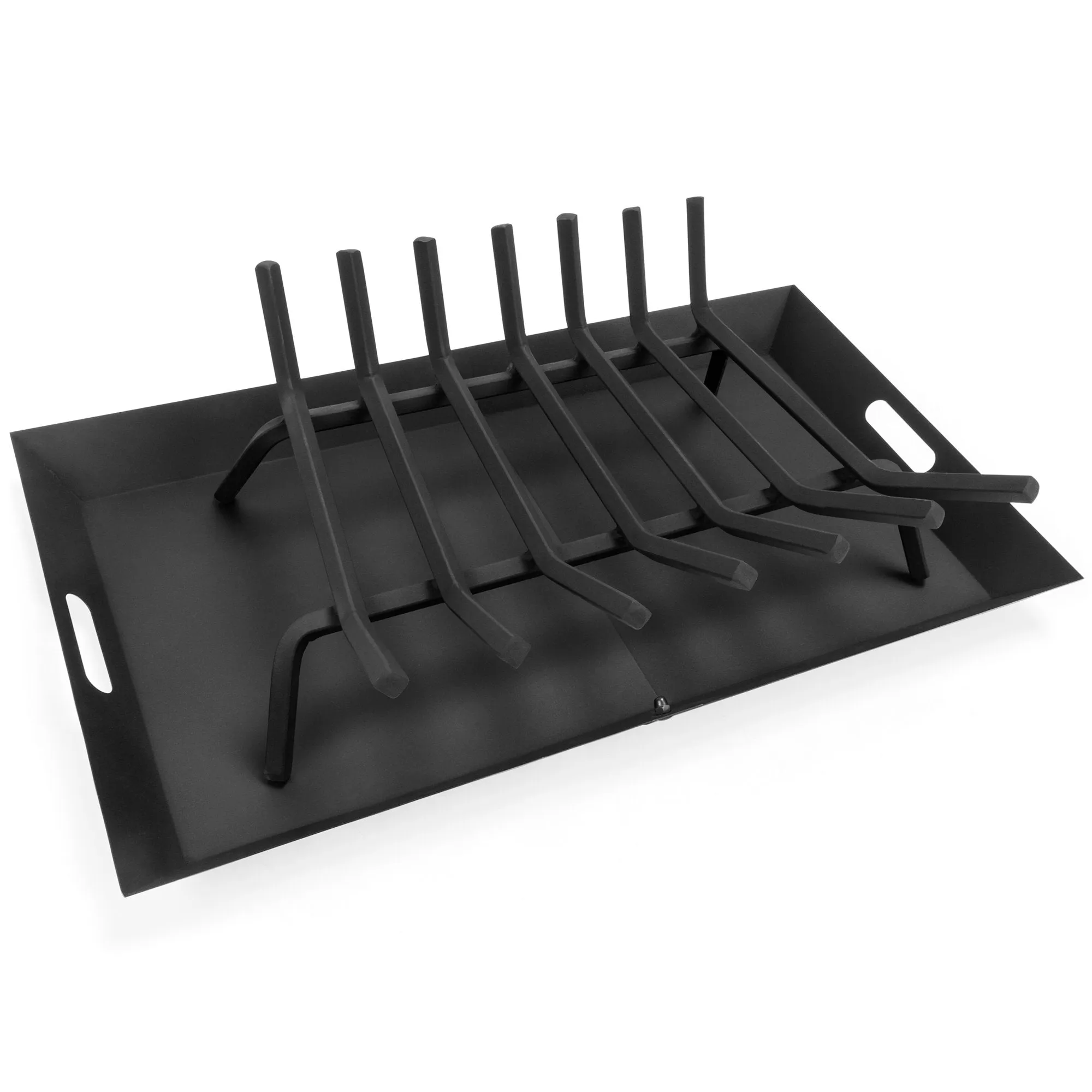 2-in-1 Steel Fireplace Grate Log Burning Rack w/ Ash Tray