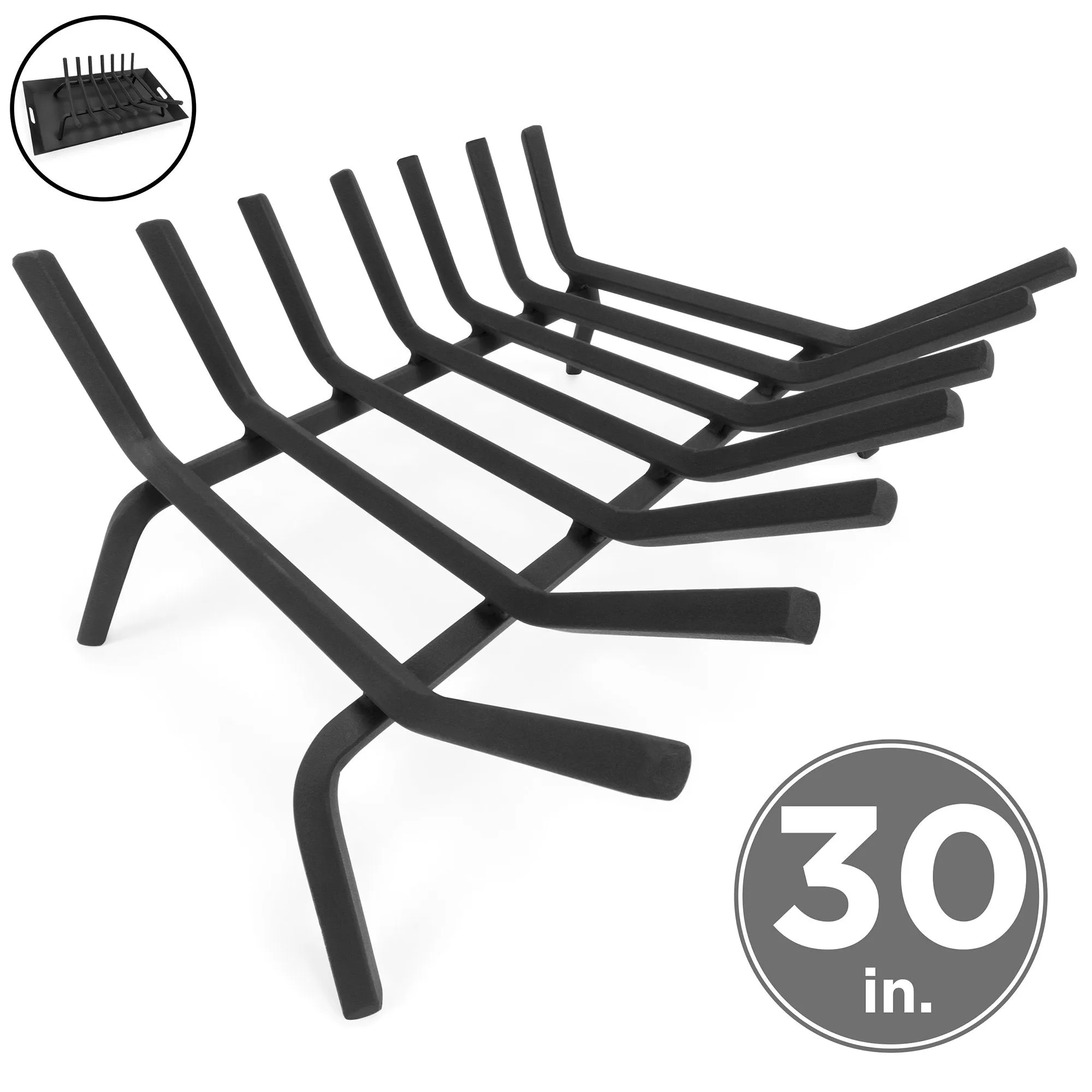 2-in-1 Steel Fireplace Grate Log Burning Rack w/ Ash Tray