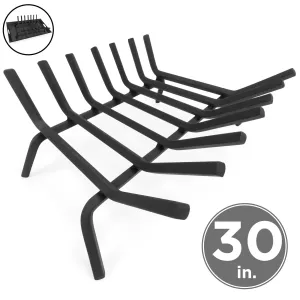 2-in-1 Steel Fireplace Grate Log Burning Rack w/ Ash Tray