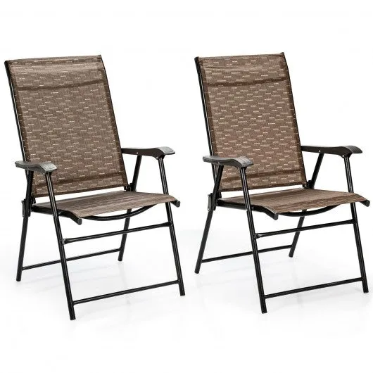 2 Pcs Outdoor Patio Folding Chair with Armrest for Camping Lawn Garden