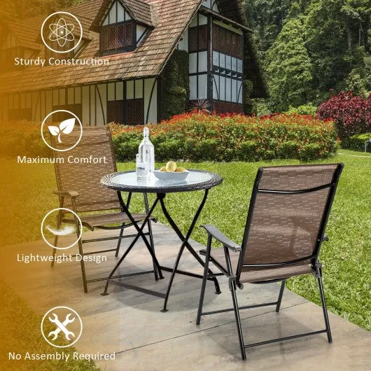 2 Pcs Outdoor Patio Folding Chair with Armrest for Camping Lawn Garden