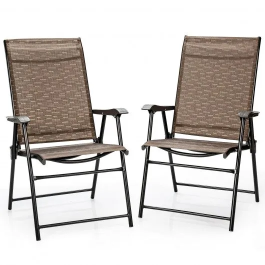 2 Pcs Outdoor Patio Folding Chair with Armrest for Camping Lawn Garden