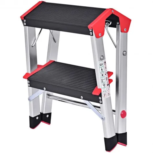 2 Step Aluminum Ladder Folding Non-Slip Platform 330Lbs Load