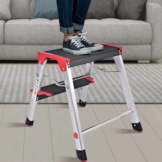 2 Step Aluminum Ladder Folding Non-Slip Platform 330Lbs Load