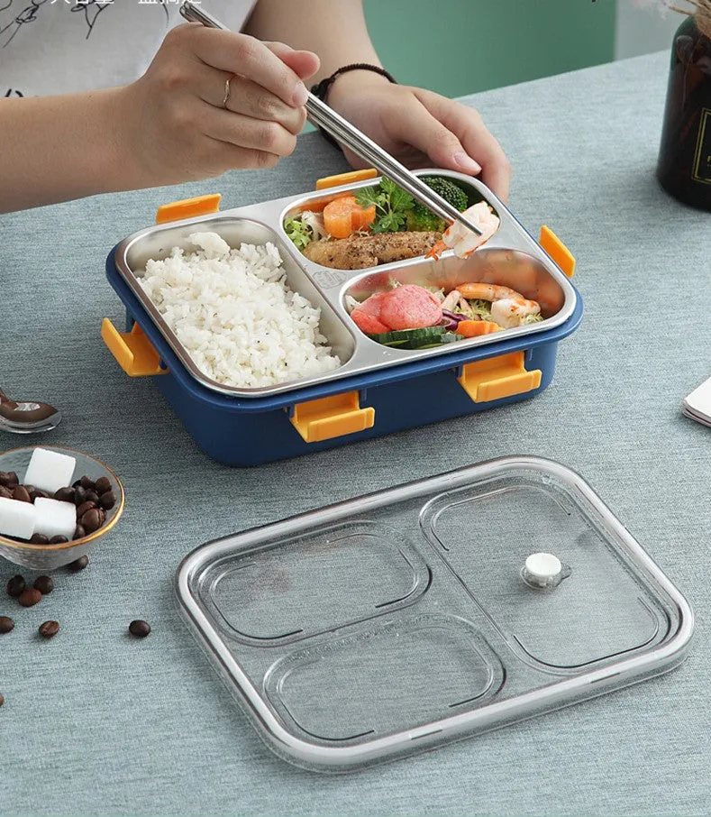 3 compartment Triple Grid Insulated Steel Lunch Box -750 ML