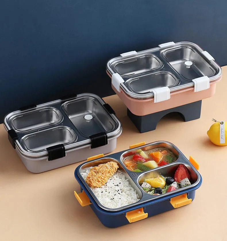 3 compartment Triple Grid Insulated Steel Lunch Box -750 ML