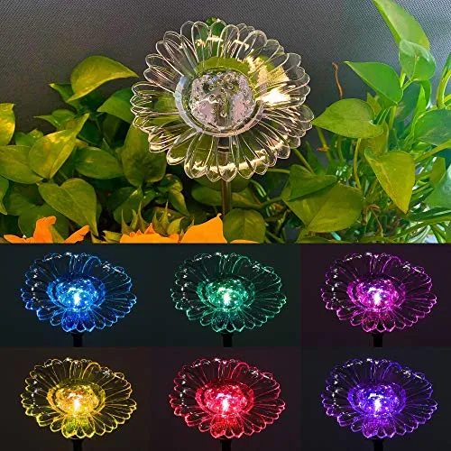 6 Pack Outdoor Solar Figurine Lights, Solar Powered Garden Stake Light, Color Changing LED Landscape Lighting, Sparkling Star Flower Hummingbird Butterfly Dragonfly Bee for Patio Yard Pathway