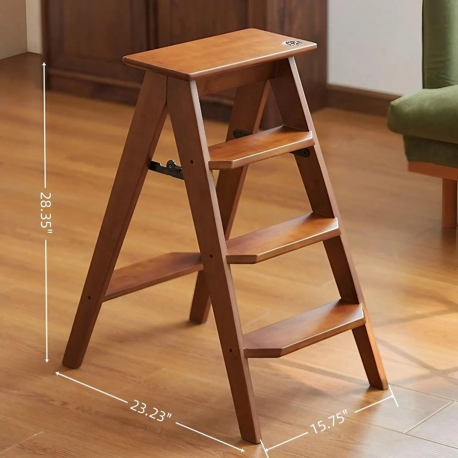 Bamboo Folding Ladder Stool Dual Purpose Ladder