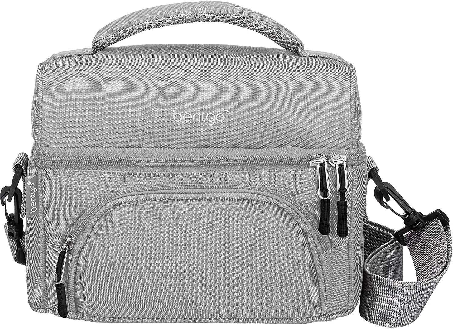 Bentgo Deluxe Lunch Bag - Durable and Insulated Lunch Tote with Zippered Outer Pocket, Internal Mesh Pocket, Padded and Adjustable Straps, & 2-Way Zippers - Fits All Bentgo Lunch Boxes (Gray)