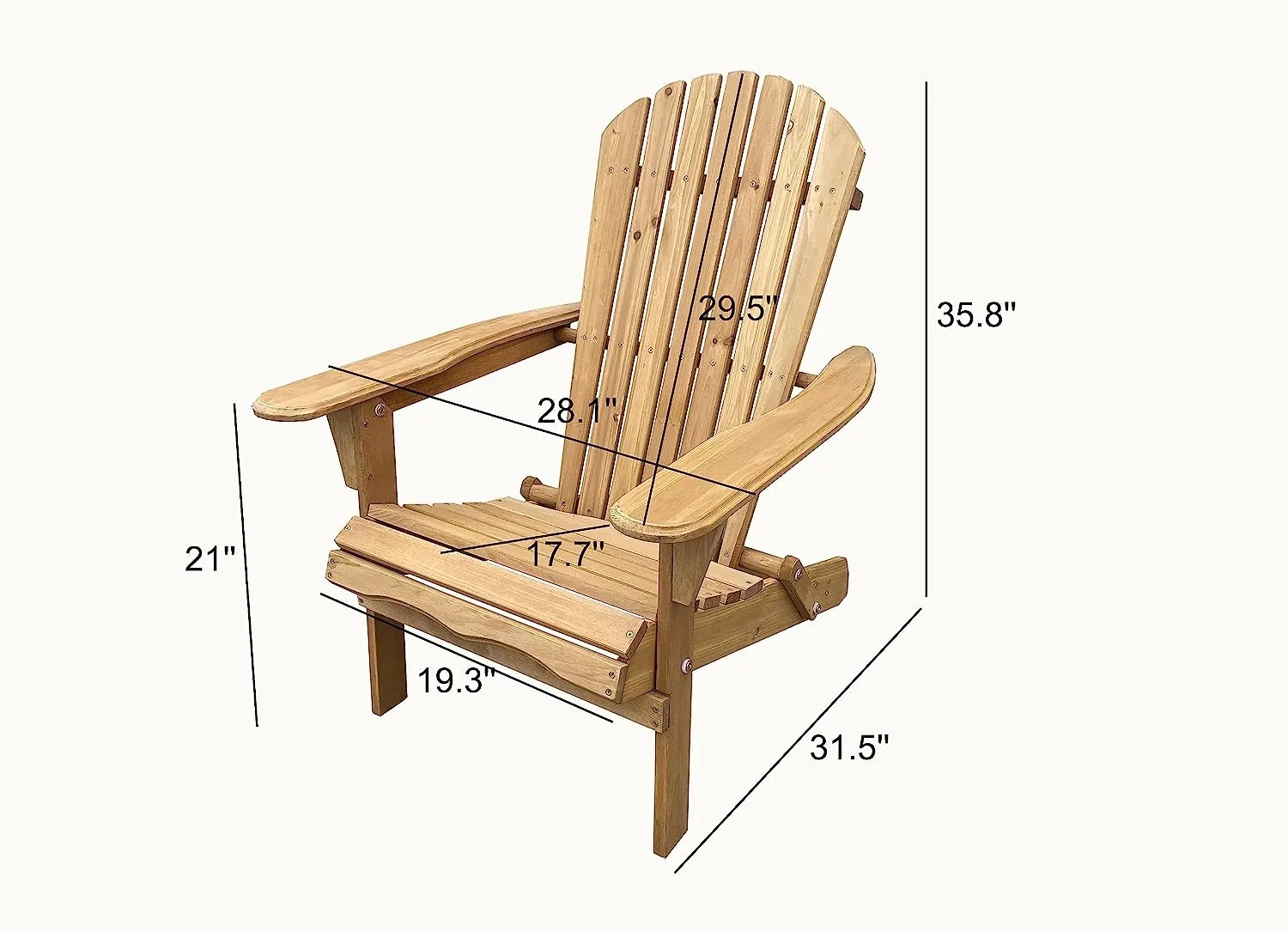 BTExpert Folding Adirondack Chair Half Assembled Lounge Chair Outdoor Wooden Patio Chair for Lawn Garden Backyard Deck Fire pit Pool Beach 350lb Weight Capacity