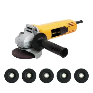 Cheston 850W Angle Grinder for Grinding, Cutting, Polishing (4 inch/100mm)   Set of 5 Grinding Wheels