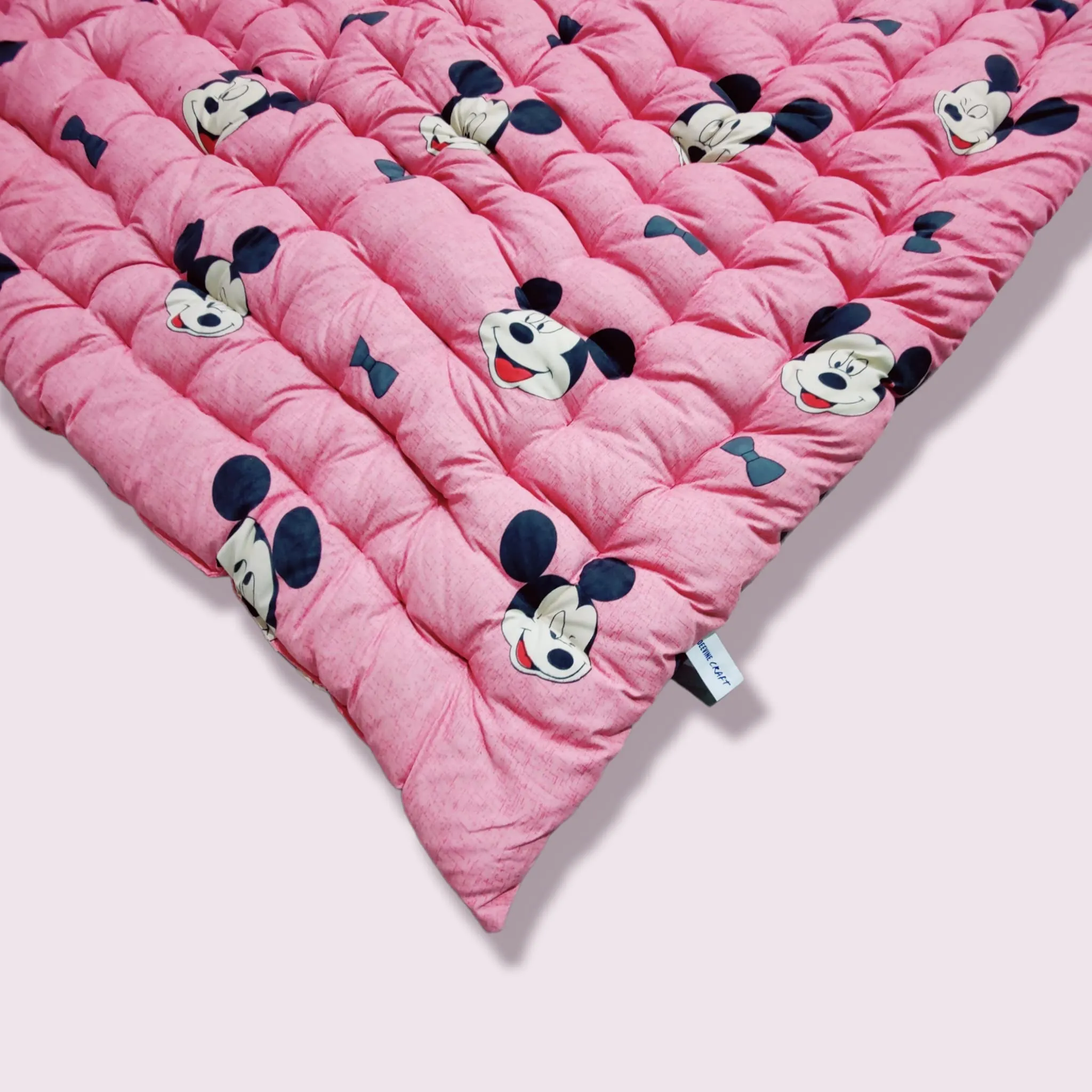 Deevine Craft Soft Orthopedic Cotton Foldable Mattress | 3D Printed Design | Lightweight and Comfortable Single Firm Gadda (Pink Mickey Mouse Mattress, 5X6 ft 60X72 Inches)