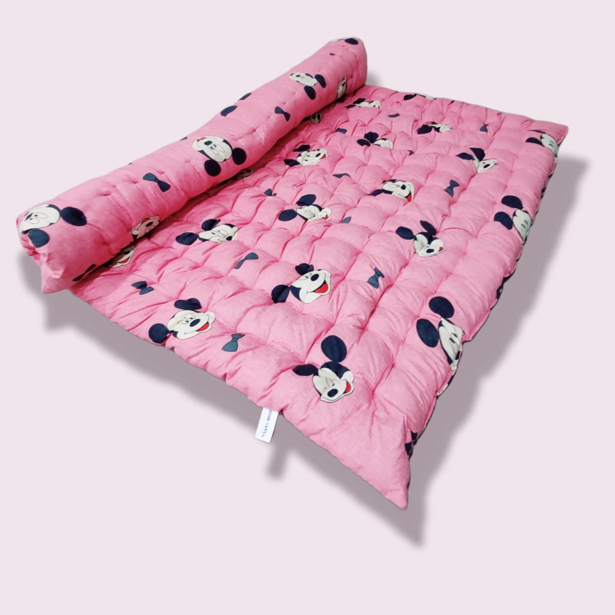 Deevine Craft Soft Orthopedic Cotton Foldable Mattress | 3D Printed Design | Lightweight and Comfortable Single Firm Gadda (Pink Mickey Mouse Mattress, 5X6 ft 60X72 Inches)