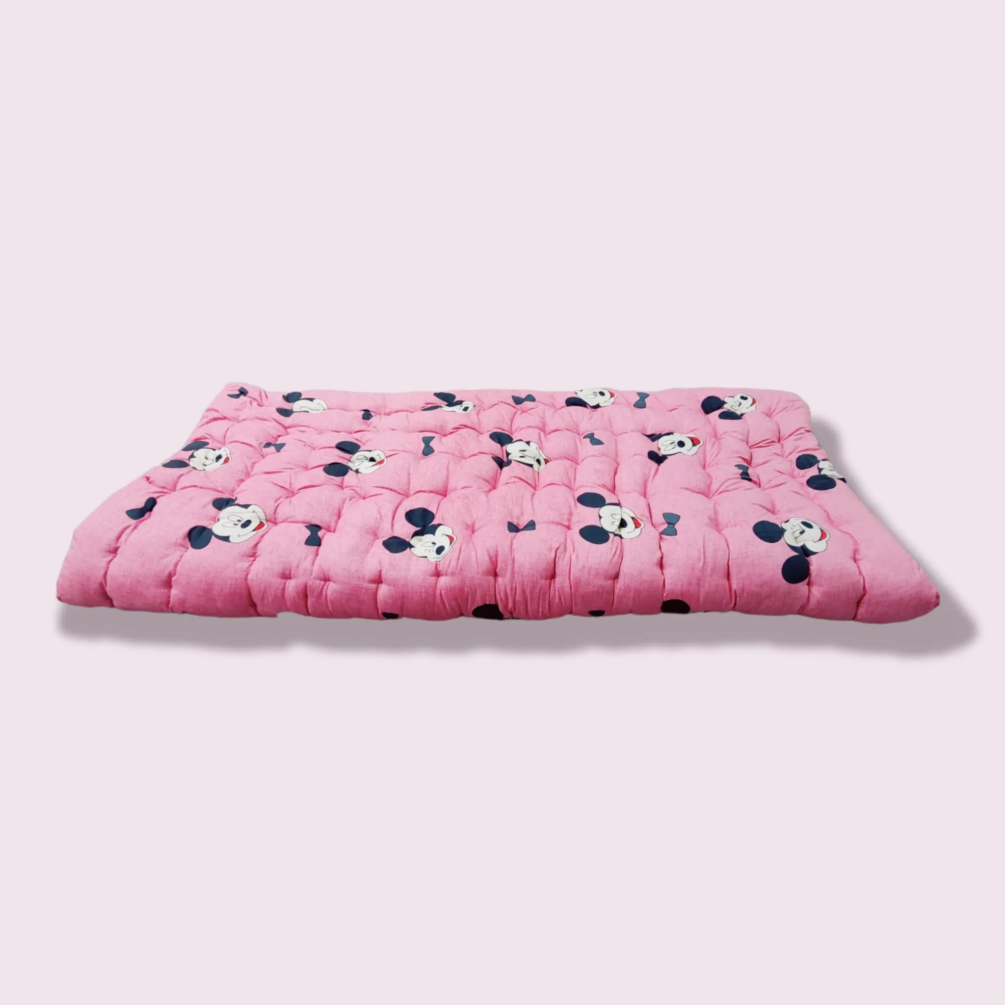 Deevine Craft Soft Orthopedic Cotton Foldable Mattress | 3D Printed Design | Lightweight and Comfortable Single Firm Gadda (Pink Mickey Mouse Mattress, 5X6 ft 60X72 Inches)