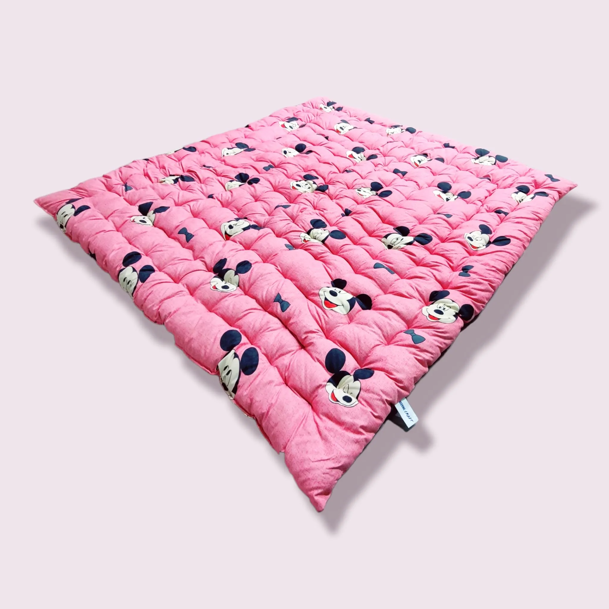 Deevine Craft Soft Orthopedic Cotton Foldable Mattress | 3D Printed Design | Lightweight and Comfortable Single Firm Gadda (Pink Mickey Mouse Mattress, 5X6 ft 60X72 Inches)