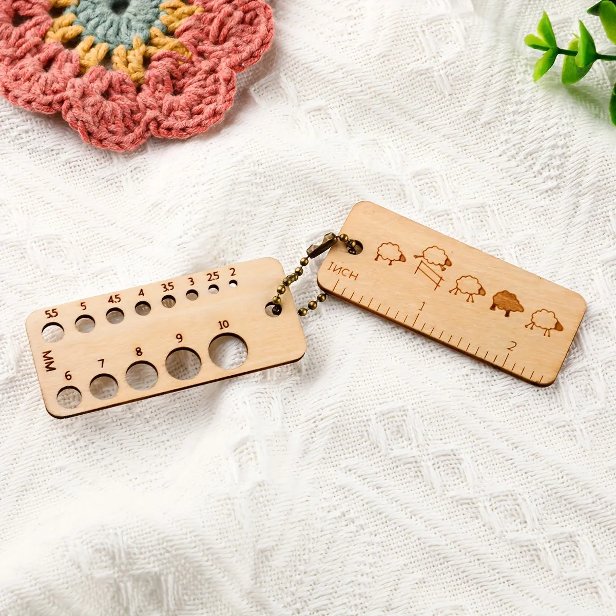 Durable Wood Knitting Needle Gauge and Ruler Set