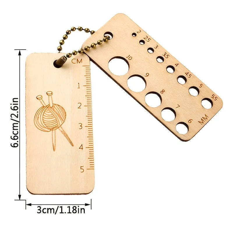 Durable Wood Knitting Needle Gauge and Ruler Set