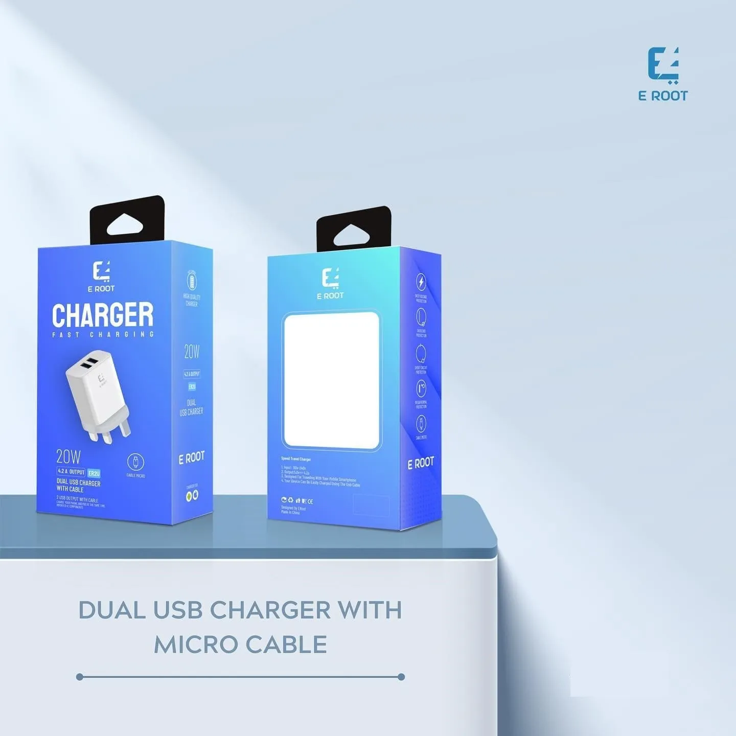 E-Root Dual usb charger with Micro cable