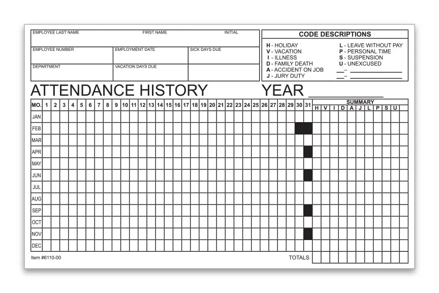 Employee Attendance Tracker - Efficient 1-Part Cut Sheet for Accurate Records - 8" × 5" Dimensions, Durable 90# Index Paper