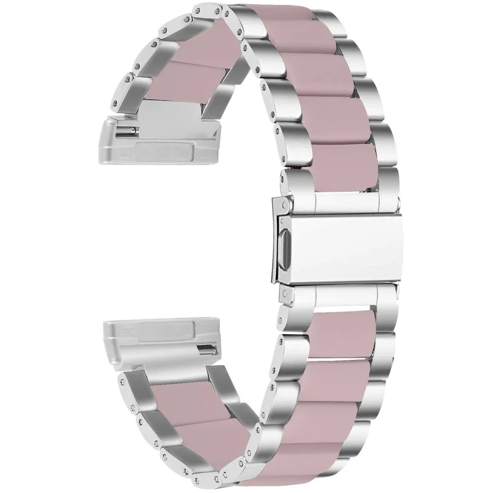 Fitbit Sense / Versa 3 fashionable resin in stainless steel watch strap - Silver / Pink