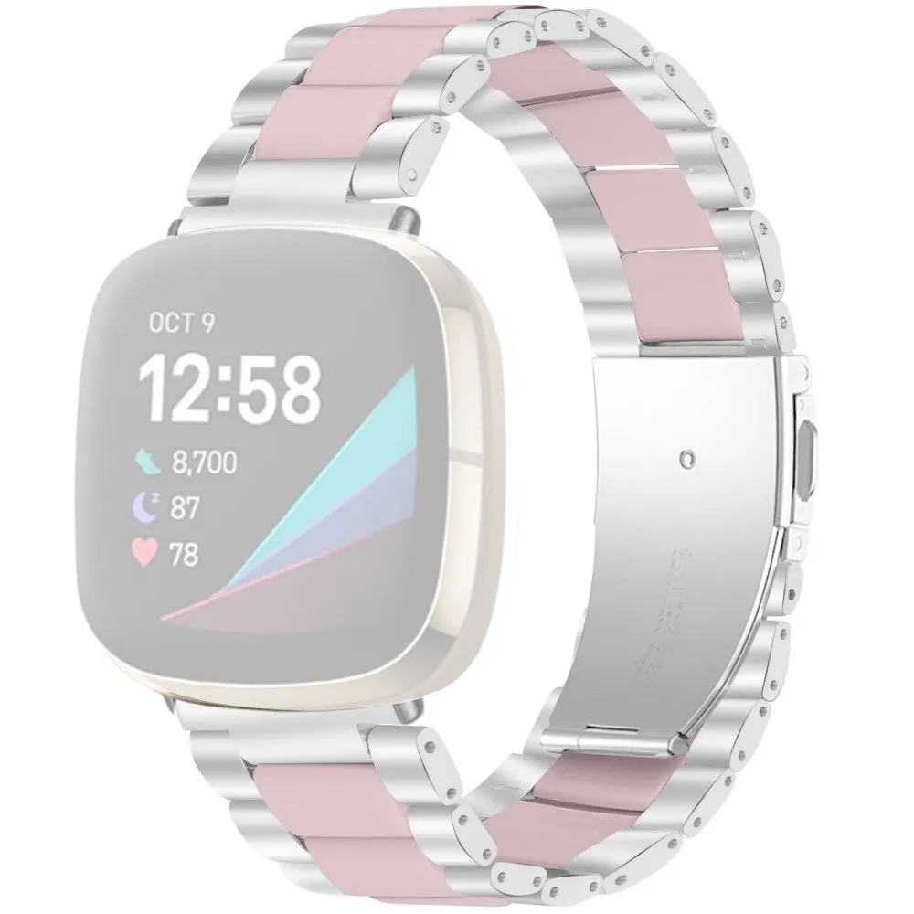 Fitbit Sense / Versa 3 fashionable resin in stainless steel watch strap - Silver / Pink