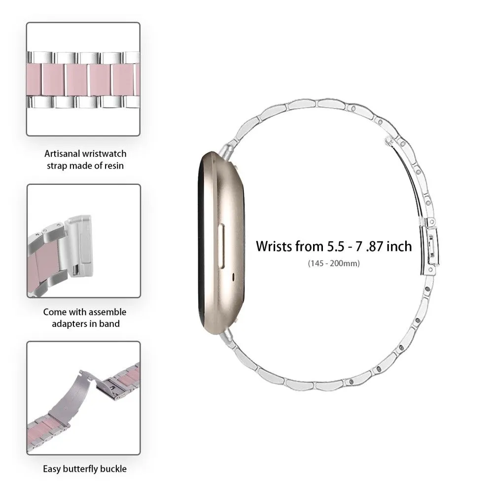 Fitbit Sense / Versa 3 fashionable resin in stainless steel watch strap - Silver / Pink