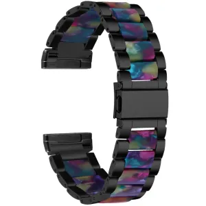 Fitbit Sense / Versa 3 resin in stainless steel watch strap - Black / Purple Green Flower Splicing