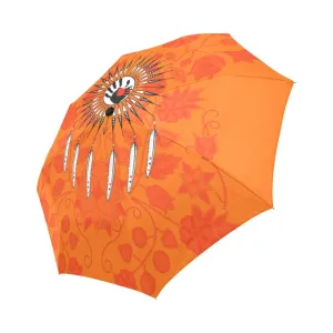 Floral Beadwork Real Orange Feather Directions Auto-Foldable Umbrella