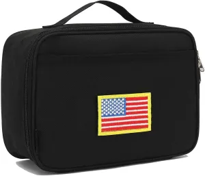 FlowFly Kids Lunch box Insulated Soft Bag Mini Cooler Thermal Meal Tote Kit for Girls,Women, Black,Free USA Flag Patch Included