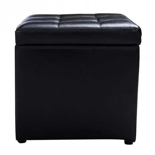 Foldable Cube Ottoman Pouffe Storage Seat - Color: Black