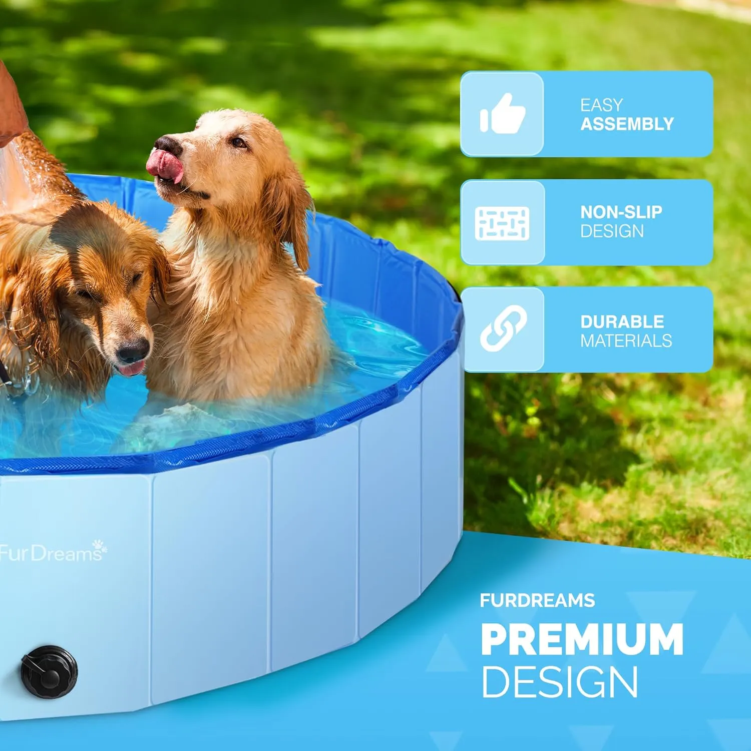 FurDreams Foldable Pet Swimming Pool – Hard Plastic Dog Bathtub, Portable Multi-Functional PVC Kiddie Pool with Non-Slip Base – Perfect for Children, Cats, Puppies, and Summer Fun