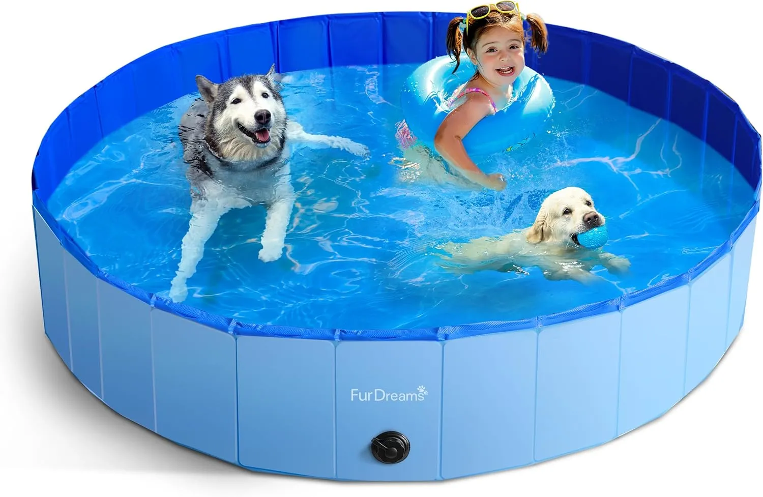 FurDreams Foldable Pet Swimming Pool – Hard Plastic Dog Bathtub, Portable Multi-Functional PVC Kiddie Pool with Non-Slip Base – Perfect for Children, Cats, Puppies, and Summer Fun