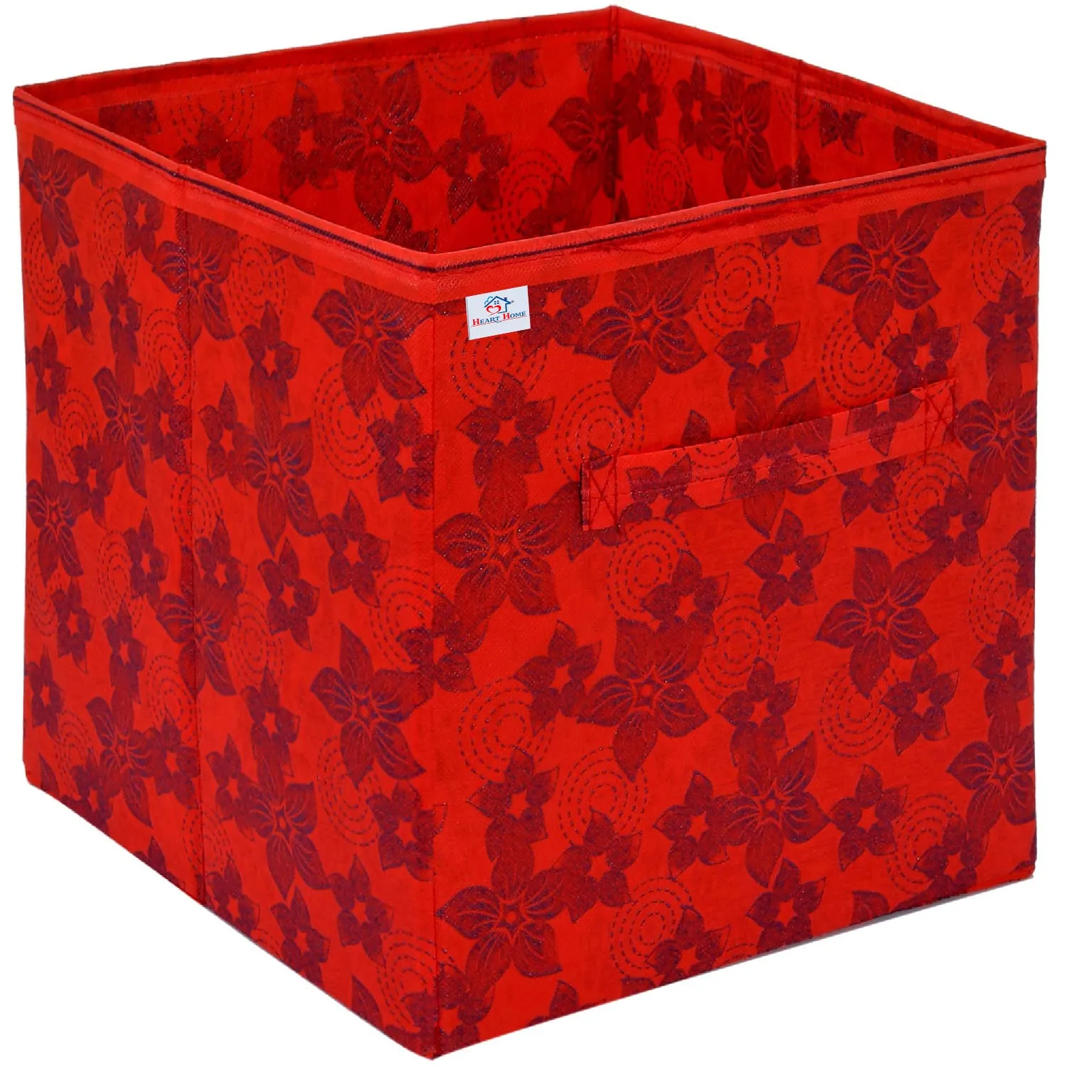 Heart Home Metalic Printed Multi-Utility Organizer, Storage box, Closet For Clothes, Toys With Handle- Pack of 3 (Red)-HS43HEARTH26217