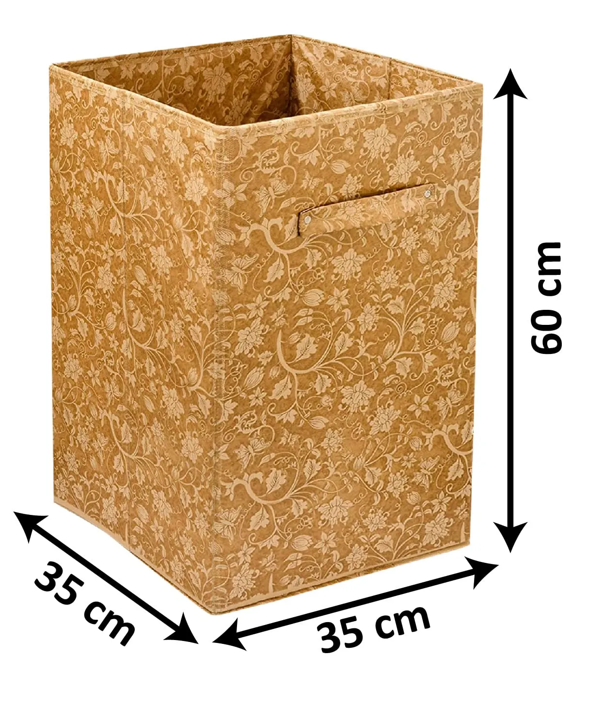 Heart Home Metallic Flower Printed Non-Woven Foldable Large Laundry basket/Hamper With Handles (Brown)-HS43HEARTH25856