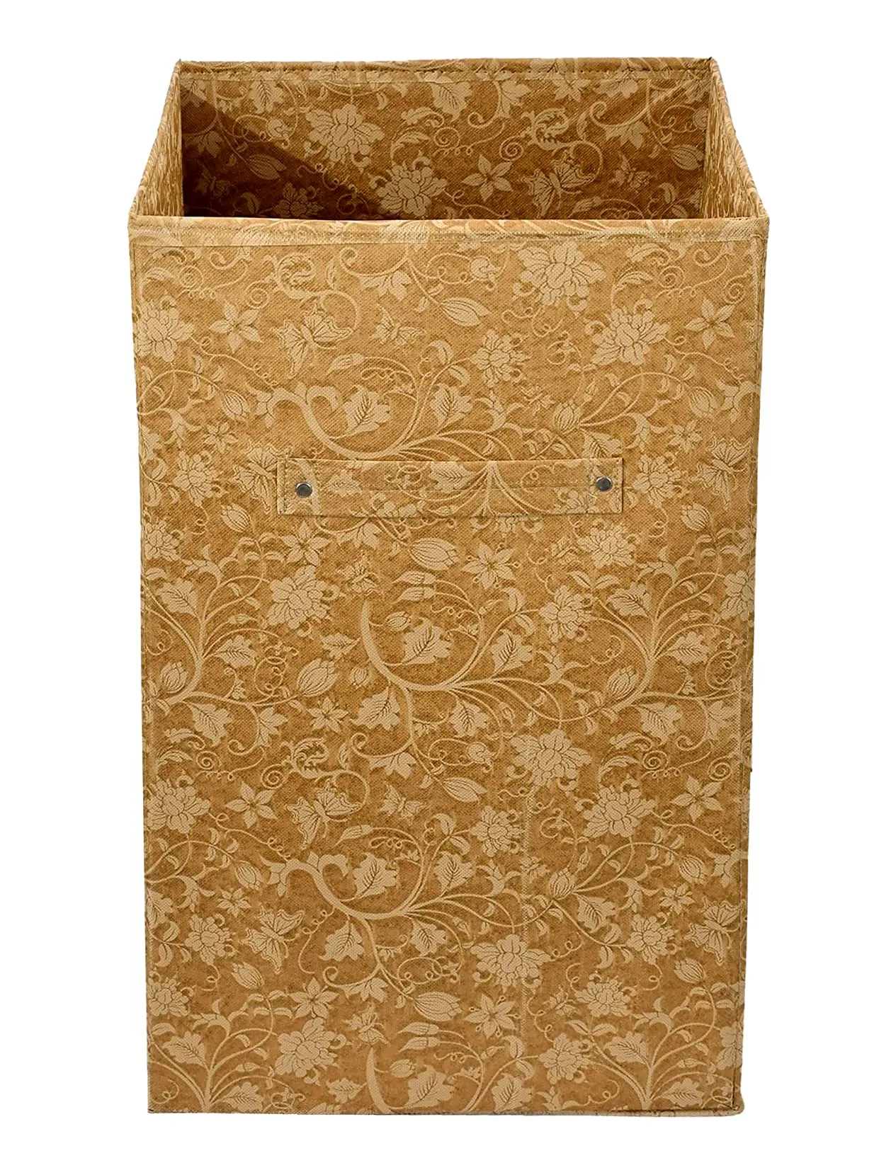 Heart Home Metallic Flower Printed Non-Woven Foldable Large Laundry basket/Hamper With Handles (Brown)-HS43HEARTH25856