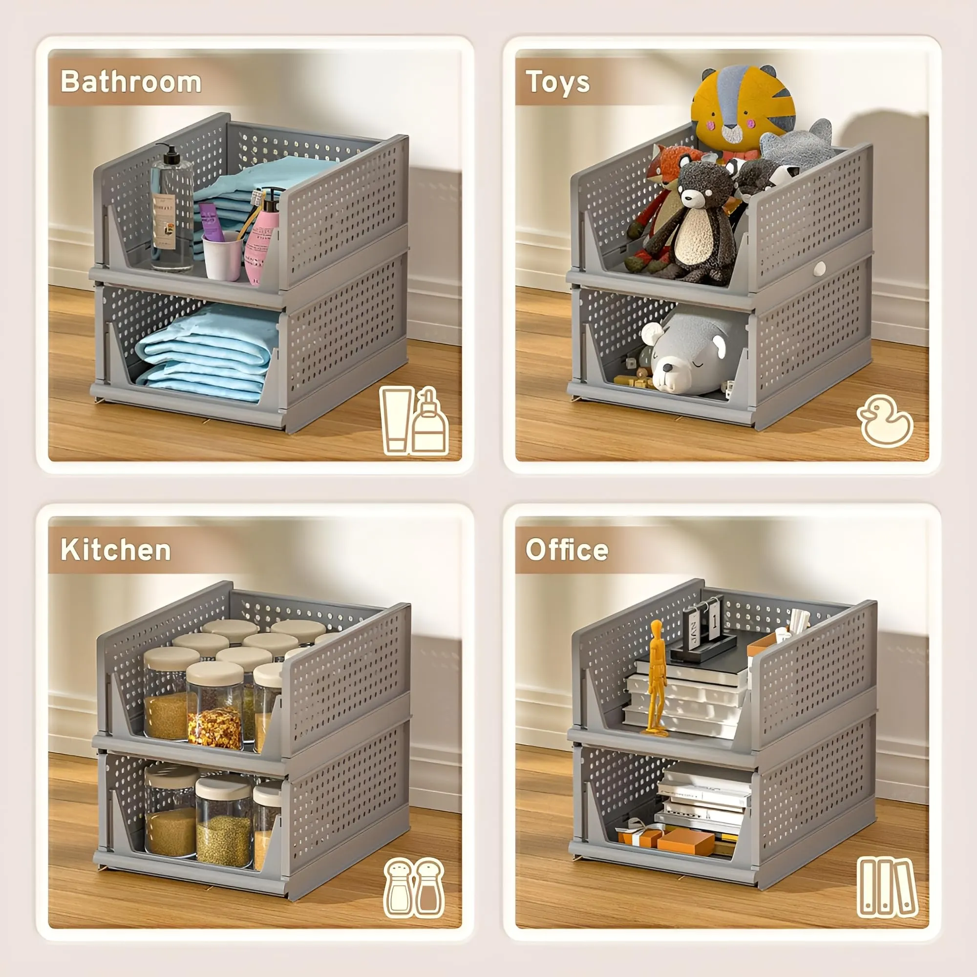 Heart Home Storage Organizer | Wardrobe Organizer For Clothes | Cupboard Organizer | Foldable Shirt Stacker Box | Cloth Box for Almirah | Closet Storage Basket | Large | 2 Piece Set | Gray