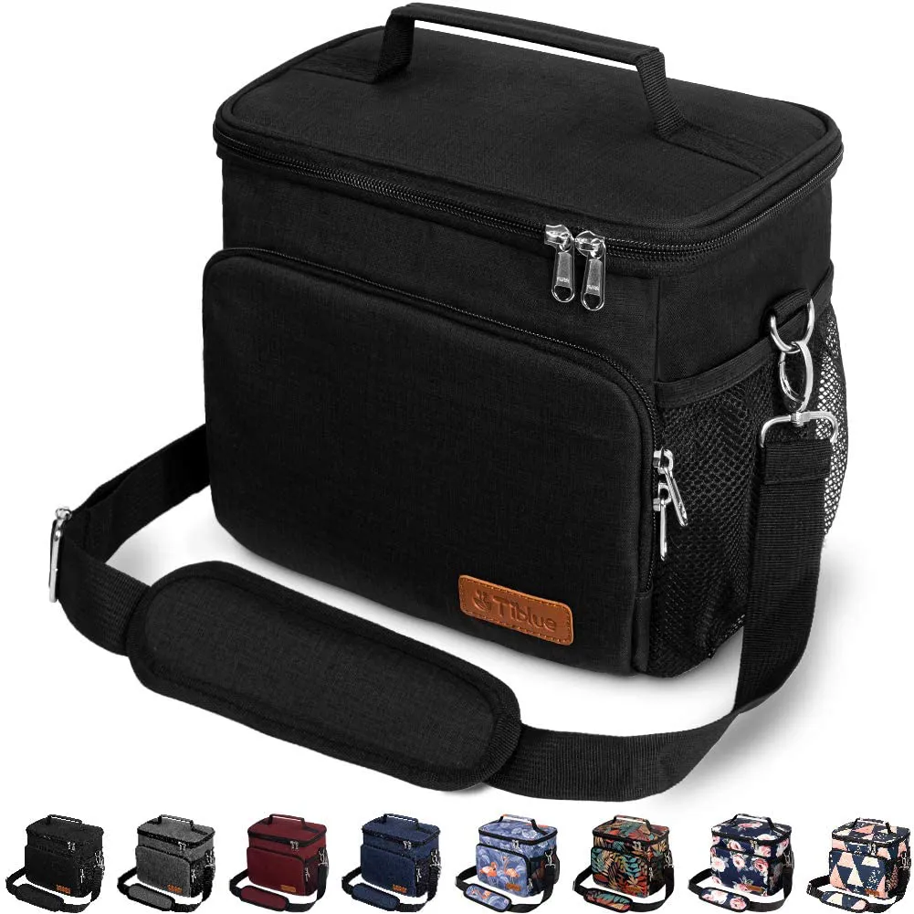 Insulated Lunch Bag for Women/Men - Reusable Lunch Box for Office Work School Picnic Beach - Leakproof Cooler Tote Bag Freezable Lunch Bag with Adjustable Shoulder Strap for Kids/Adult - Black