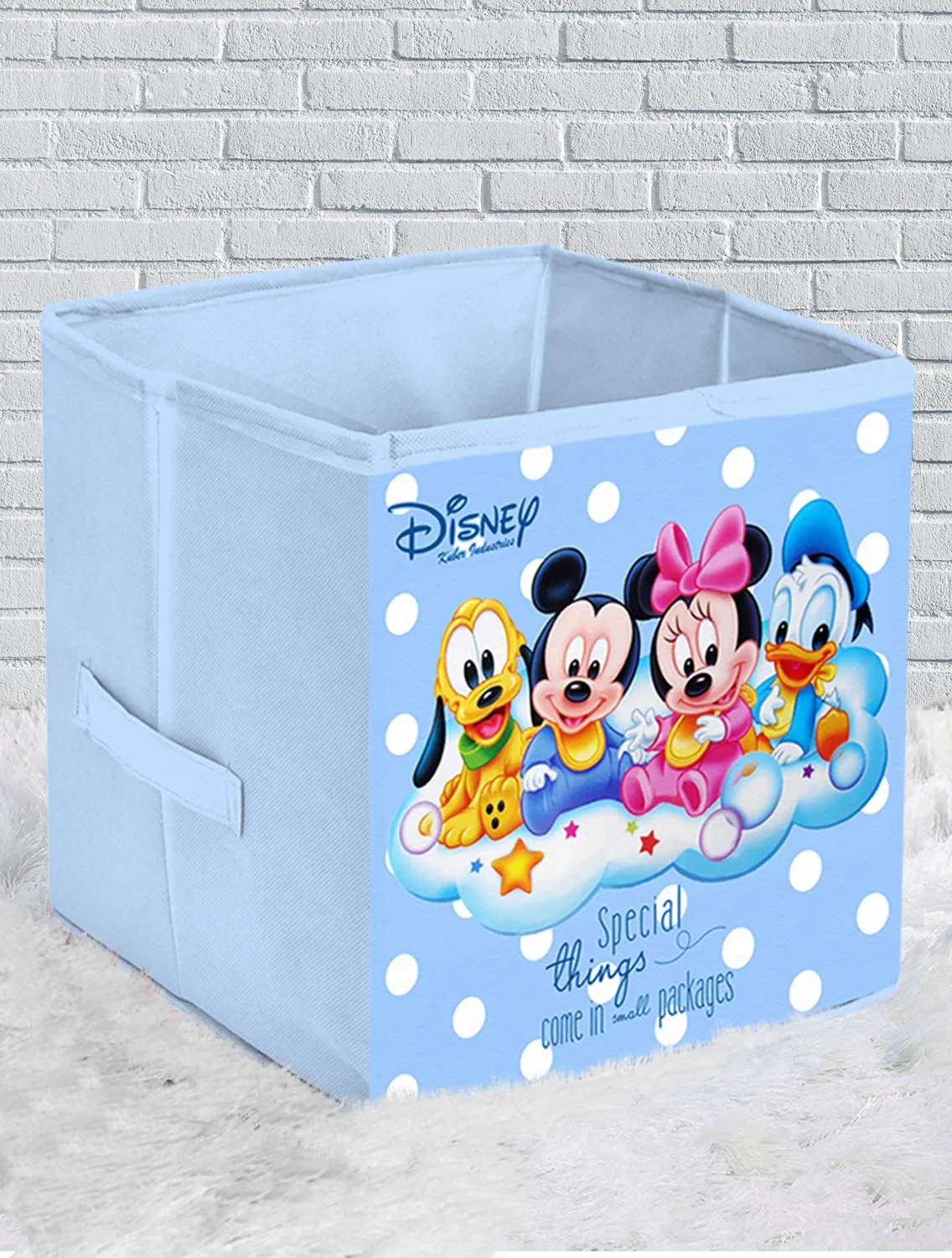 Kuber Industries Disney Baby Team Mickey Print Non Woven 3 Pieces Fabric Foldable Cubes Storage Box with Handle, Extra Large (Royal Blue)-KUBMART16153