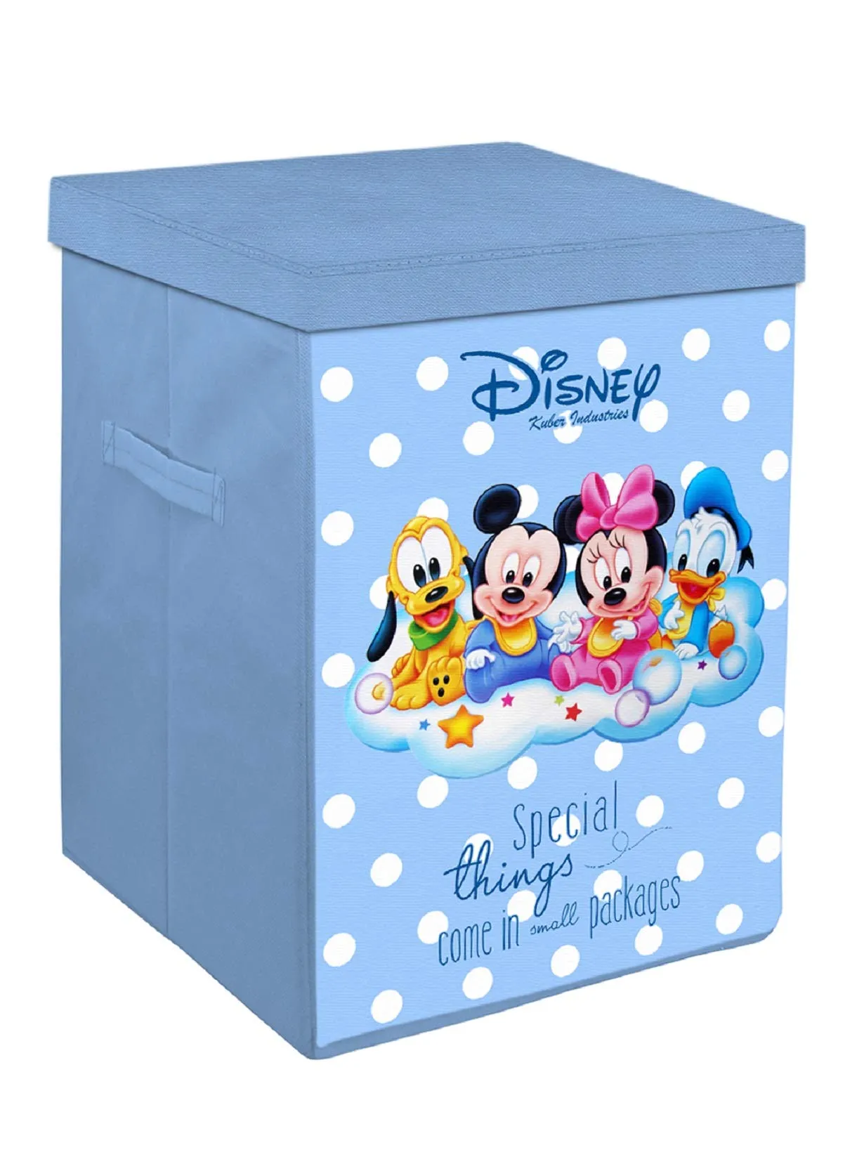 Kuber Industries Disney Kids Team Mickey Print Non Woven Fabric Foldable Laundry Organiser With Lid & Handles (Royal Blue)-KUBMART16281