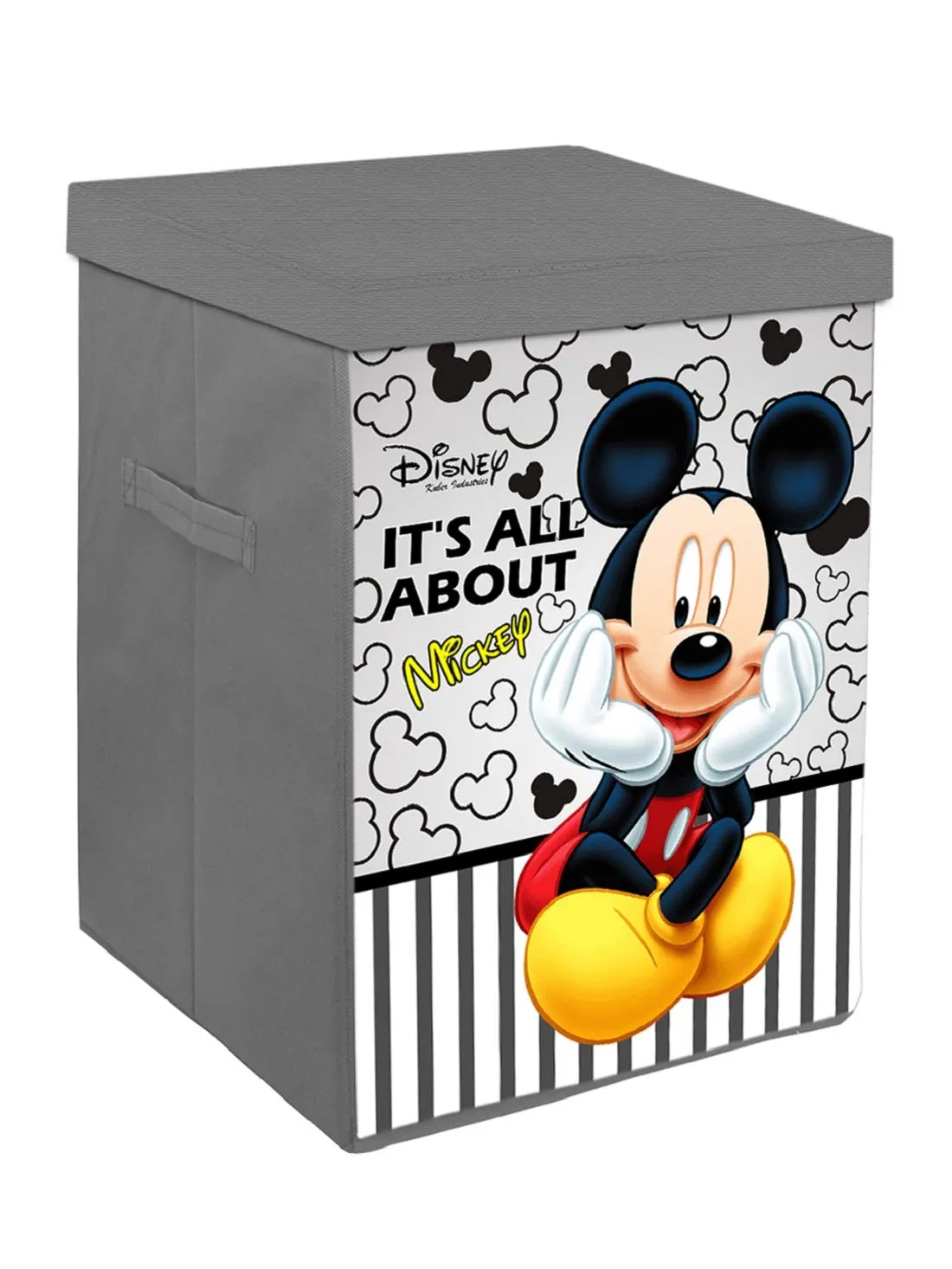 Kuber Industries Disney Mickey Print Non Woven Fabric Foldable Laundry Basket, Toy Storage Basket, Cloth Storage Basket With Lid & Handles (Set Of 2, Grey)-KUBMART16274