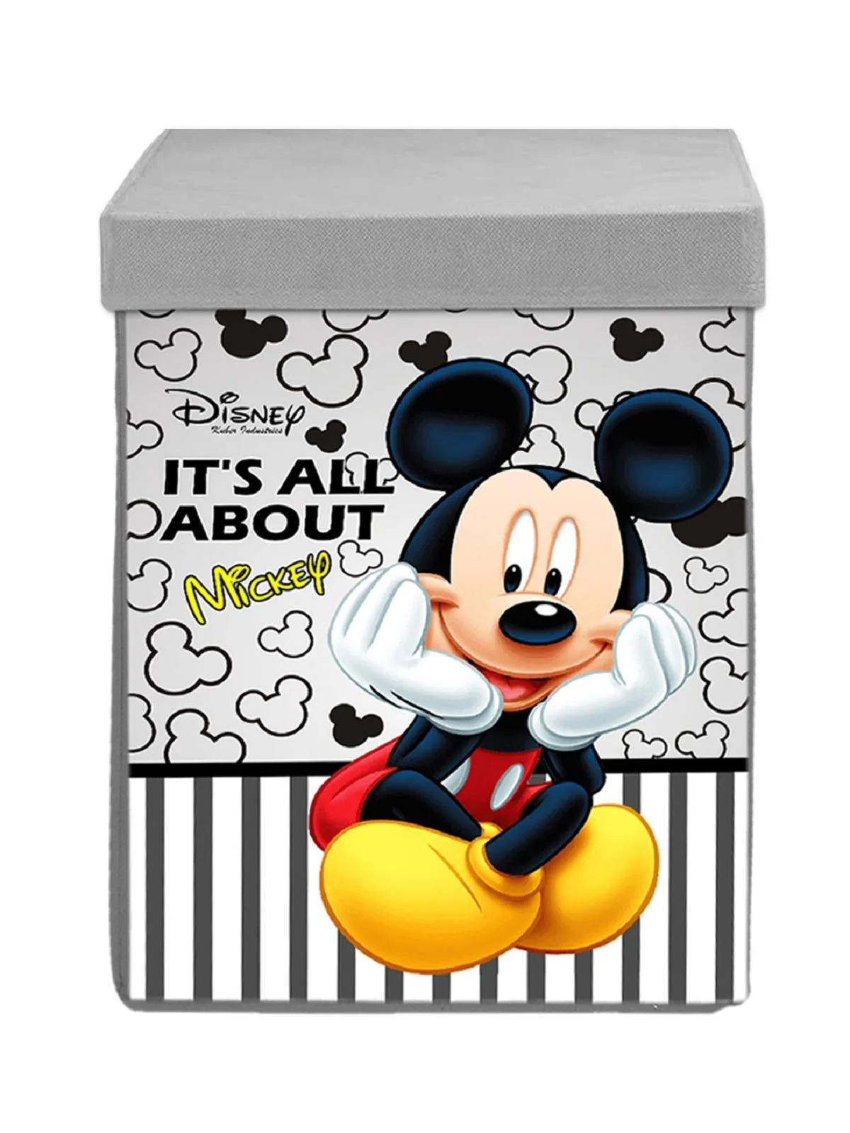 Kuber Industries Disney Mickey Print Non Woven Fabric Foldable Laundry Basket, Toy Storage Basket, Cloth Storage Basket With Lid & Handles (Set Of 2, Grey)-KUBMART16274