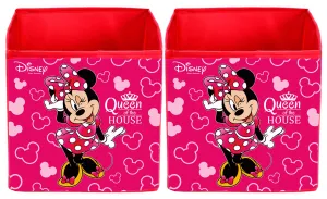 Kuber Industries Disney Minnie Print Non Woven 2 Pieces Fabric Foldable Storage Cube For Toy,Books,Shoes Storage Box With Handle,Extra Large (Pink)-KUBMART16160