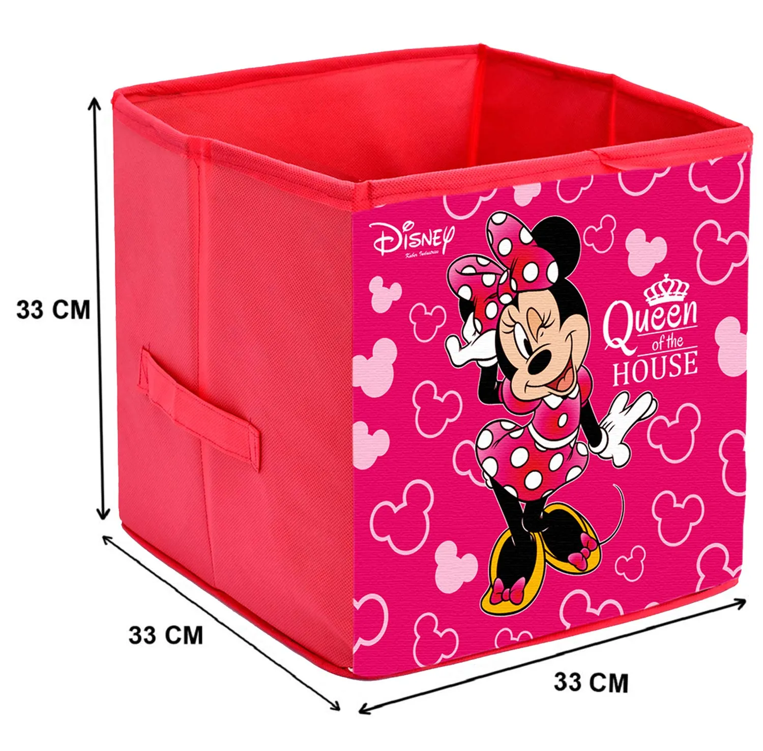 Kuber Industries Disney Minnie Print Non Woven 2 Pieces Fabric Foldable Storage Cube For Toy,Books,Shoes Storage Box With Handle,Extra Large (Pink)-KUBMART16160