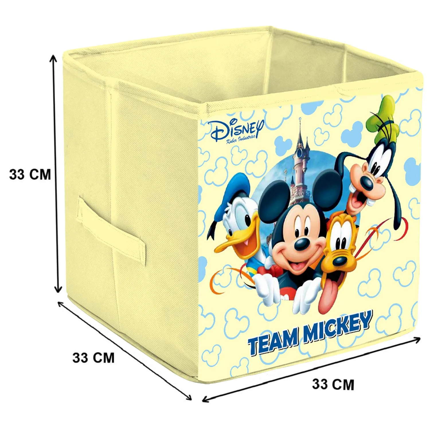 Kuber Industries Disney Team Mickey Print Non Woven Fabric Foldable Storage Cube Storage Box with Handle (Cream, Extra Large, KUBMART16168)