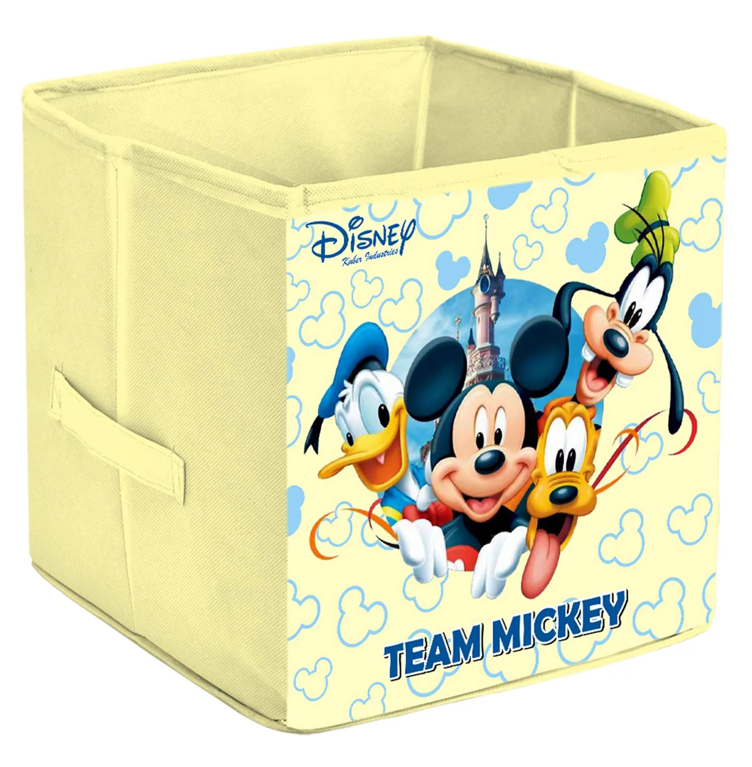 Kuber Industries Disney Team Mickey Print Non Woven Fabric Foldable Storage Cube Storage Box with Handle (Cream, Extra Large, KUBMART16168)