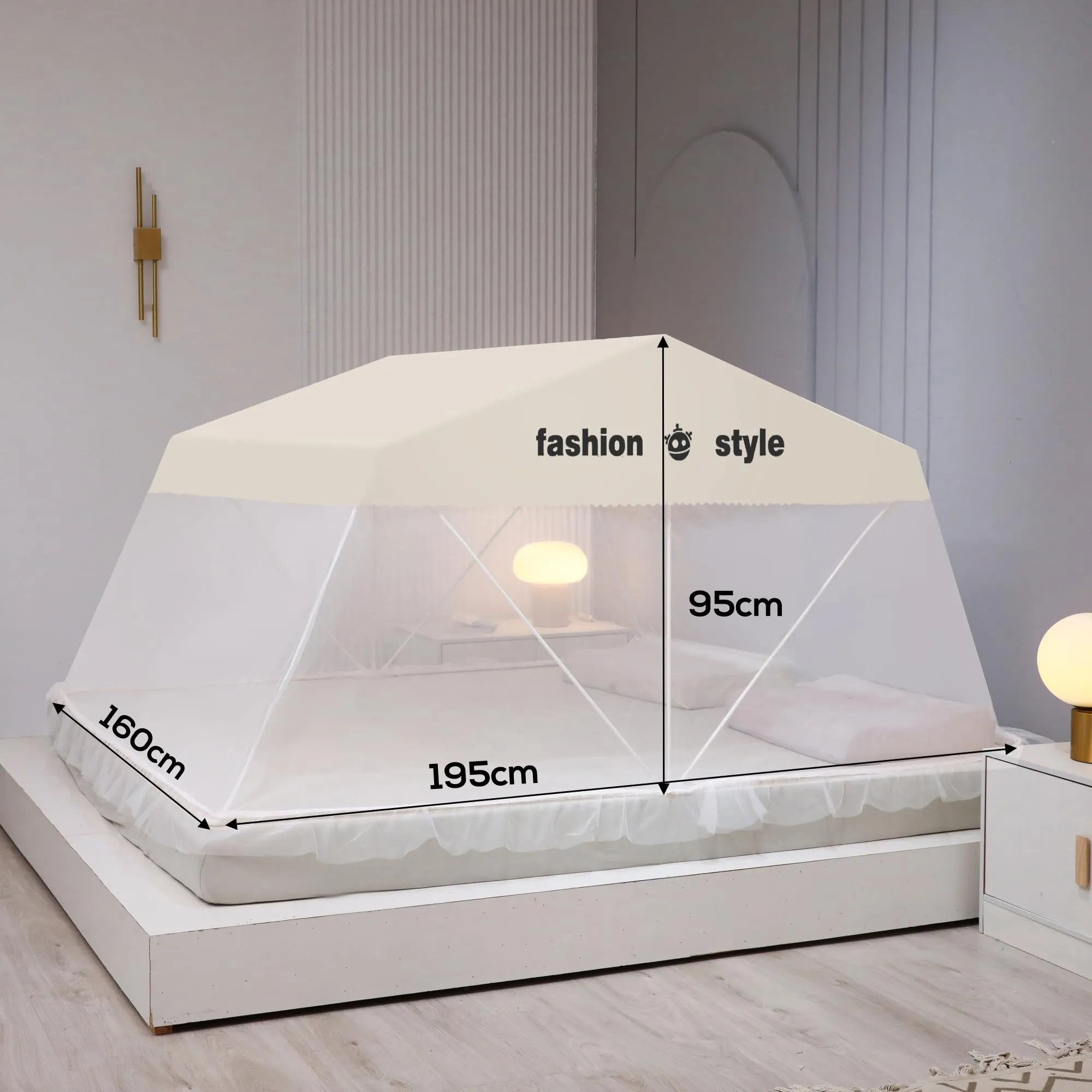 Kuber Industries Double Bed Tent Mosquito Net for Bed | Slide to Open Design | Insect Protection Strong & Foldable Machhardani 6.4 x 5.2 ft - Cream